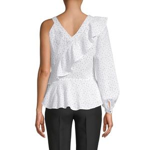 Q&A Tops - Q&A Asymmetrical Ruffle Top with One Long Sleeve Q&A Tops - Q&A Asymmetrical Ruffle Top with One Long Sleeve